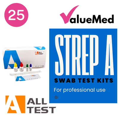 box of 25 medical professional test kits for strep A antigen throat swabs