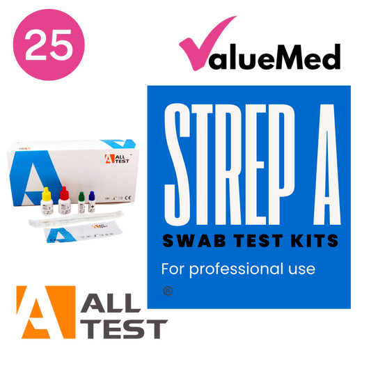 box of 25 medical professional test kits for strep A antigen throat swabs
