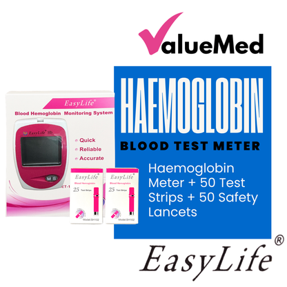 EASYLIFE Blood Haemoglobin Anaemia Meter + 50 Easylife Haemoglobin Test Strips + 50 Safety Lancets