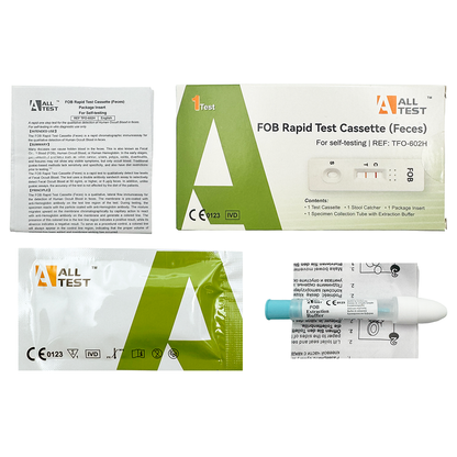 All Test FOB Rapid Test Cassette packaging on a white background