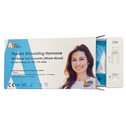 TSH rapid test cassette packaging with a woman's face on the box