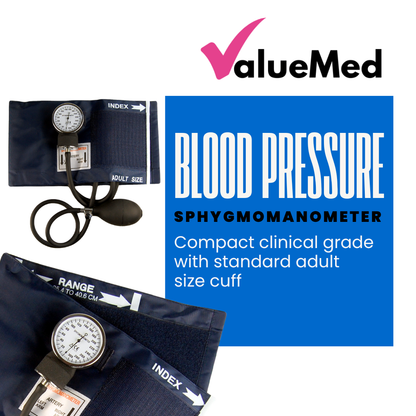 compact clinical grade aneroid sphygmomanometer with standard adult size cuff