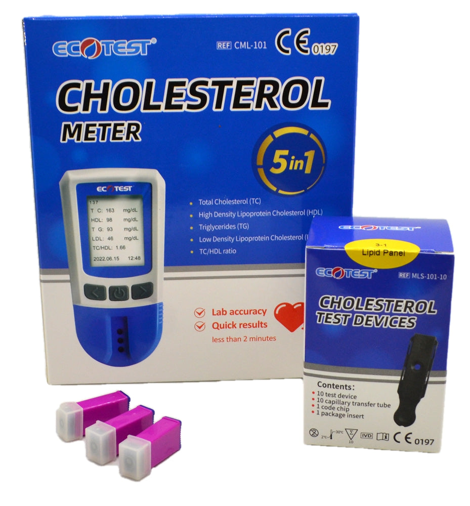 EcoTest 5 in 1 Cholesterol Meter + 10 Cholesterol Test Devices