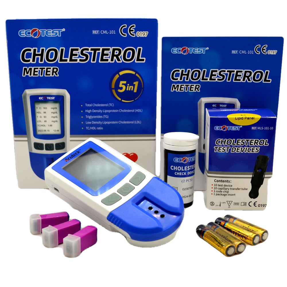 EcoTest 5 in 1 Cholesterol Meter + 10 Cholesterol Test Devices