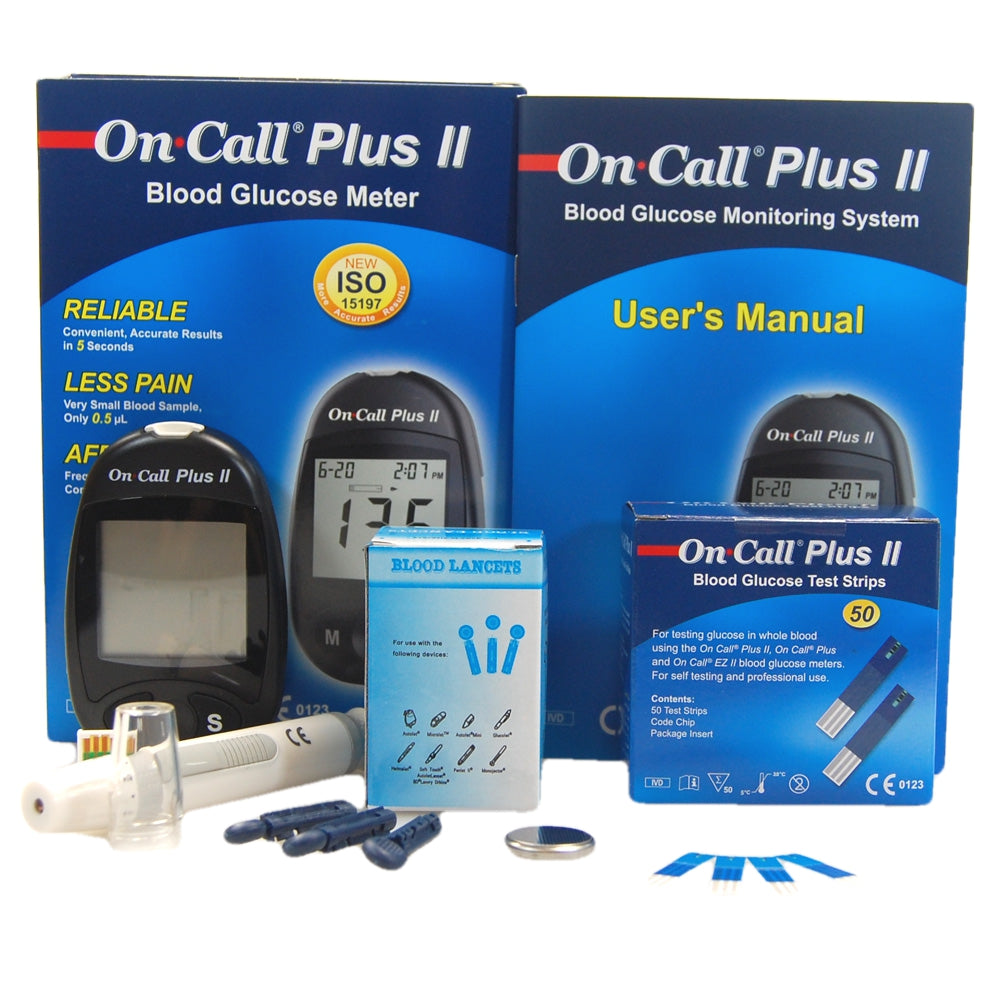 Free on call plus II blood glucose meter 50 tests and lancets